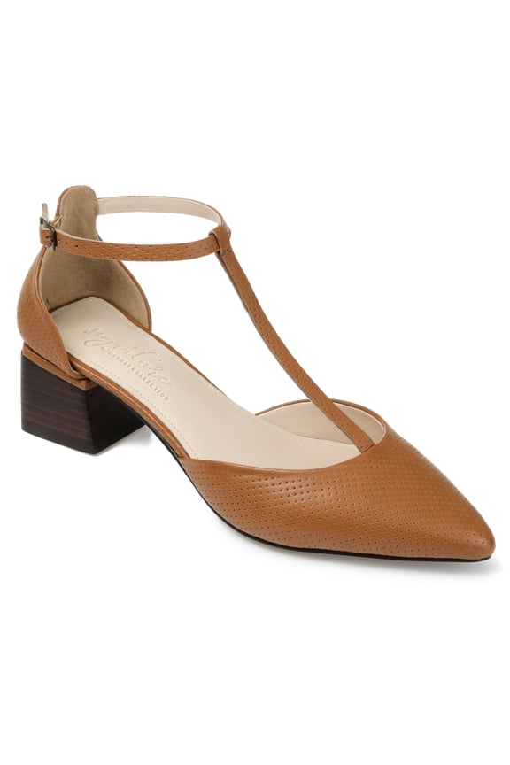 Signature Womens Genuine Leather Cameela Buckle Low Stacked Heel Almond Toe Pumps