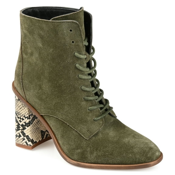 Journee Signature Womens Genuine Leather Edda Almond Toe Block Heel Combat Booties