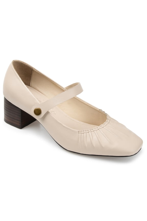 Signature Womens Genuine Leather Ellsy Mary Jane Low Stacked Heel Square Toe Pumps