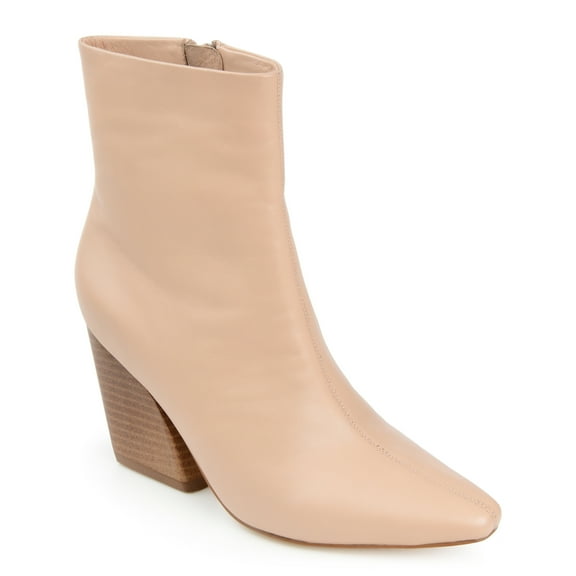 Journee Signature Womens Genuine Leather Hydra Almond Toe Stacked Ankle Booties