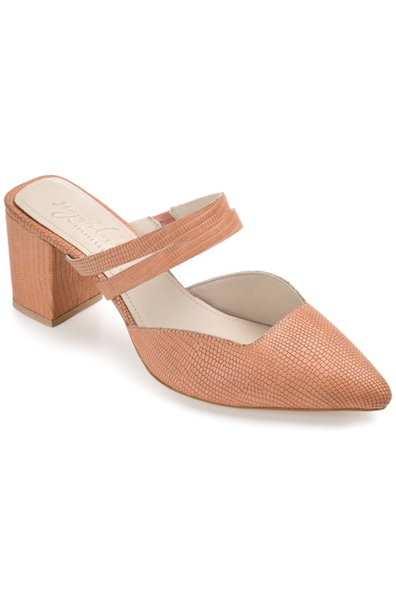 Signature Womens Genuine Leather Kaitlynn Mules Low Block Heel Almond Toe Pumps