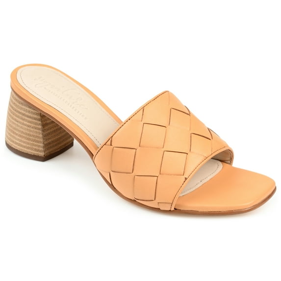 Journee Signature Womens Genuine Leather Kellee Slip On Stacked Heel Open Square Toe Sandals