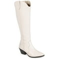 thumbnail image 1 of Journee Signature Womens Genuine Leather Pryse Wide Calf Almond Toe Pull On Knee High Boots, 1 of 8