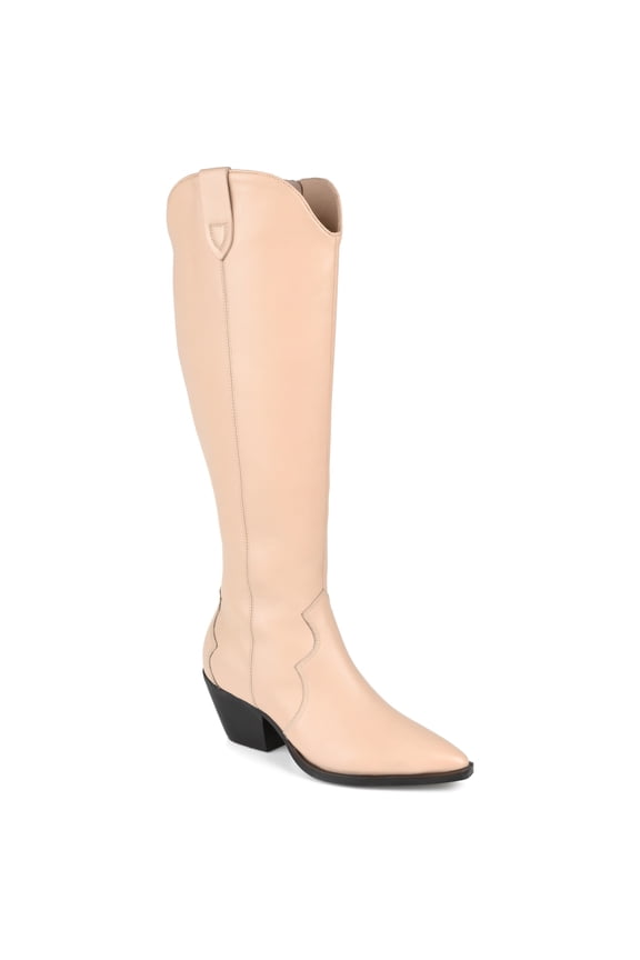 Signature Womens Genuine Leather Pryse Wide Calf Almond Toe Pull On Knee High Boots