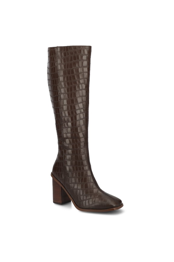 Signature Womens Genuine Leather Tamori Extra Wide Calf Square Toe Inside Zip Knee High Boots