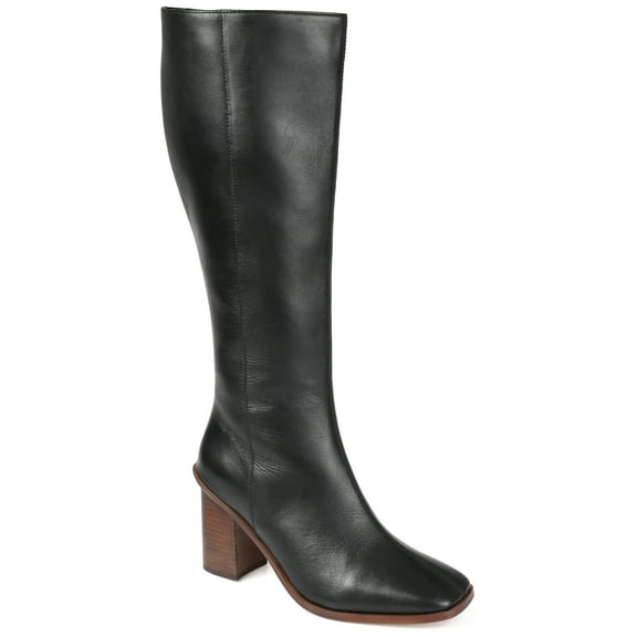Journee Signature Womens Genuine Leather Tamori Wide Calf Square Toe Inside Zip Knee High Boots
