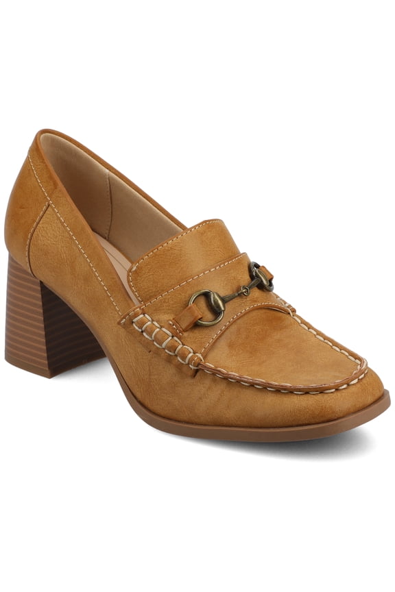 Womens Aisha Moc Toe Stacked Heel Comfort Pumps