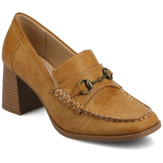 Journee Womens Aisha Moc Toe Stacked Heel Comfort Pumps