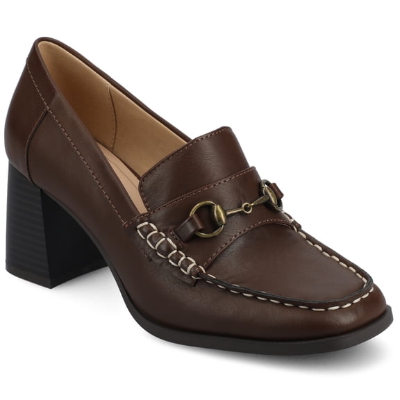 Journee Womens Aisha Moc Toe Stacked Heel Comfort Pumps