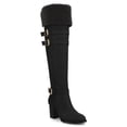 thumbnail image 1 of Journee Womens Alyza Buckle Detail Over-the-Knee Inside Zipper Almond Toe Comfort Sherpa Boots, 1 of 11