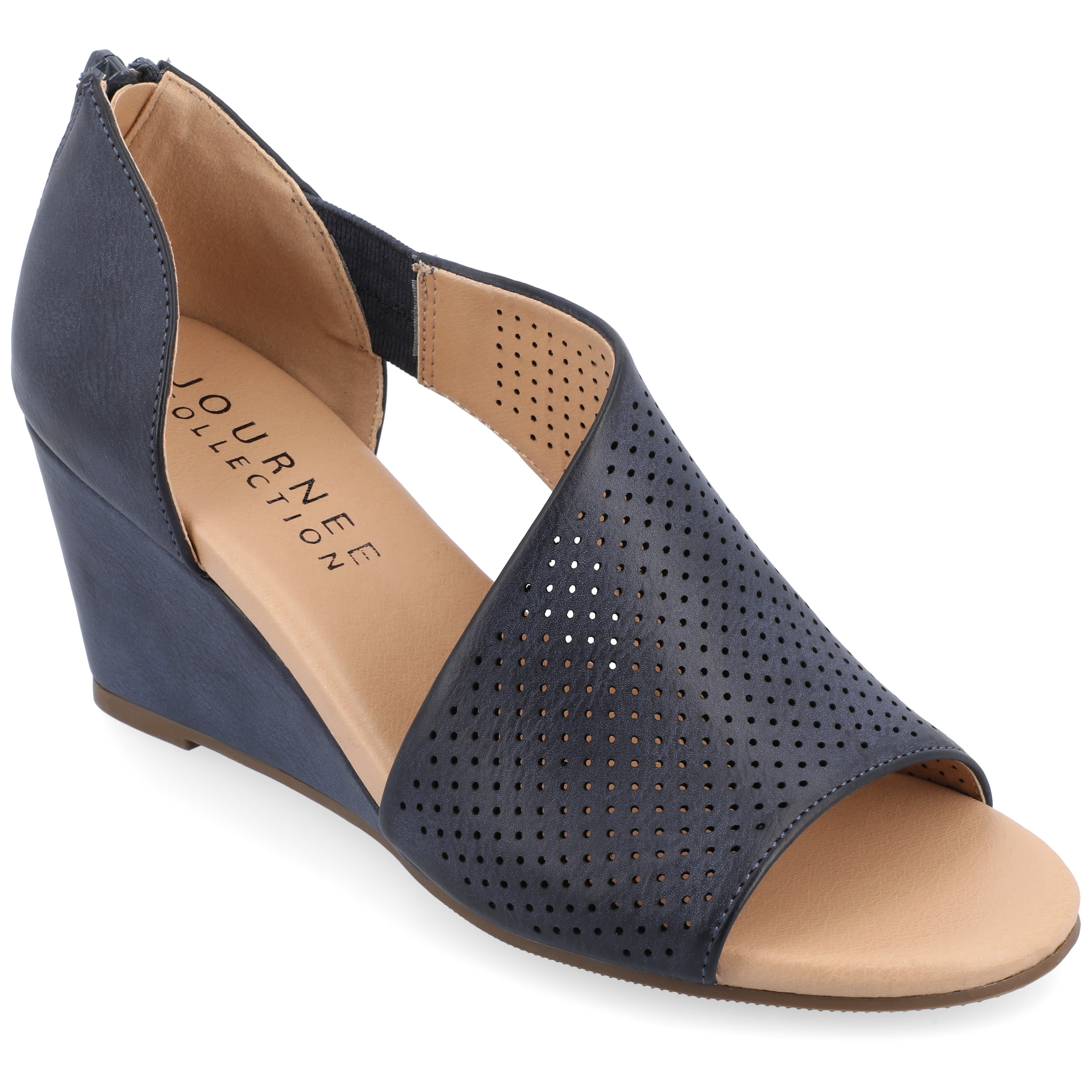 Journee Womens Aretha Back Heel Zip Peep Toe Wedge Sandals, Widths Available