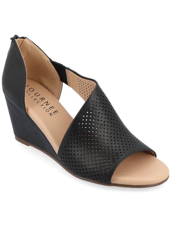 Womens Aretha Back Heel Zip Peep Toe Wedge Sandals, Widths Available
