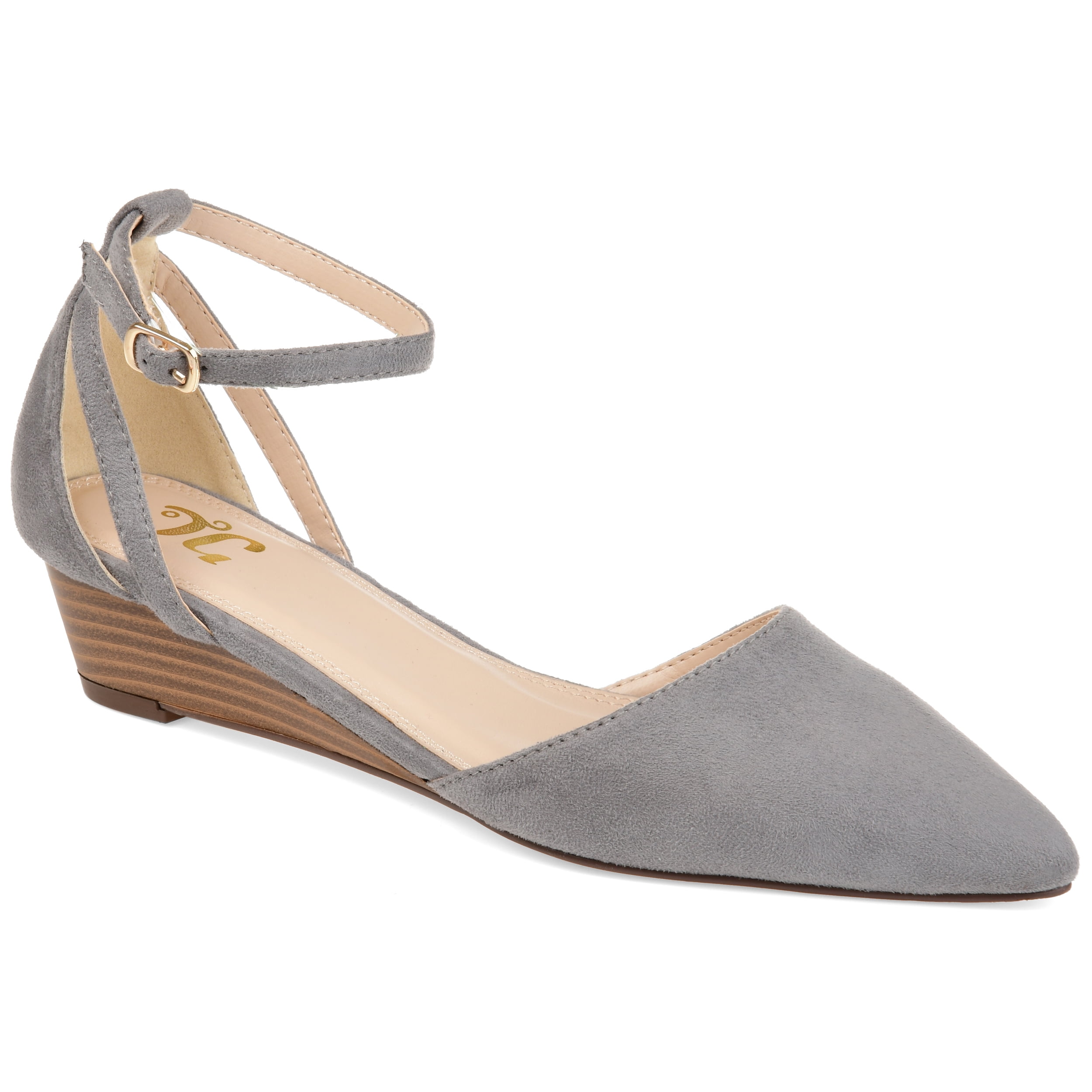 Journee Womens Arkie Buckle Pointed Toe Sliver Wedge