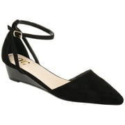 Journee Womens Arkie Buckle Pointed Toe Sliver Wedge