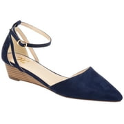 Journee Womens Arkie Buckle Pointed Toe Sliver Wedge