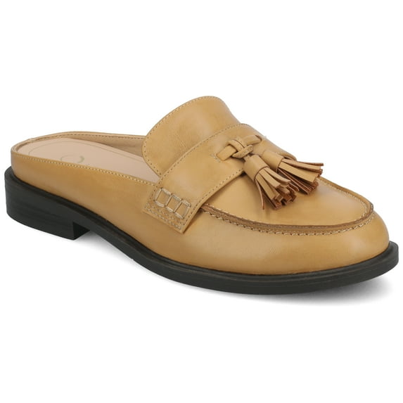 Journee Womens Azura Tassel Round Toe Block Heel Comfort Mule Loafer