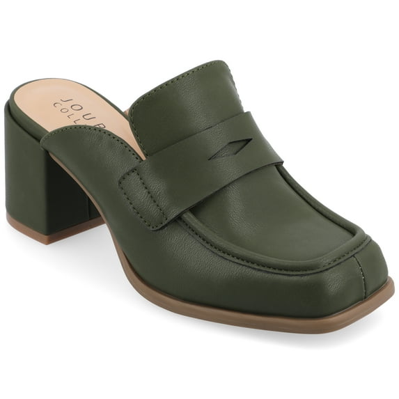 Journee Womens Bayley Slip On Block Heel Mule Pumps