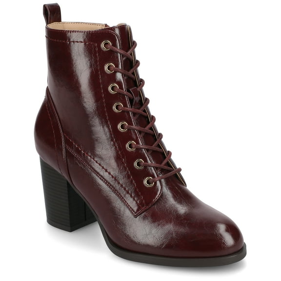 Journee Womens Baylor Medium and Wide Width Lace Up Stacked Heel Booties