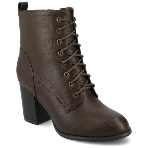 Journee Womens Baylor Medium and Wide Width Lace Up Stacked Heel Booties