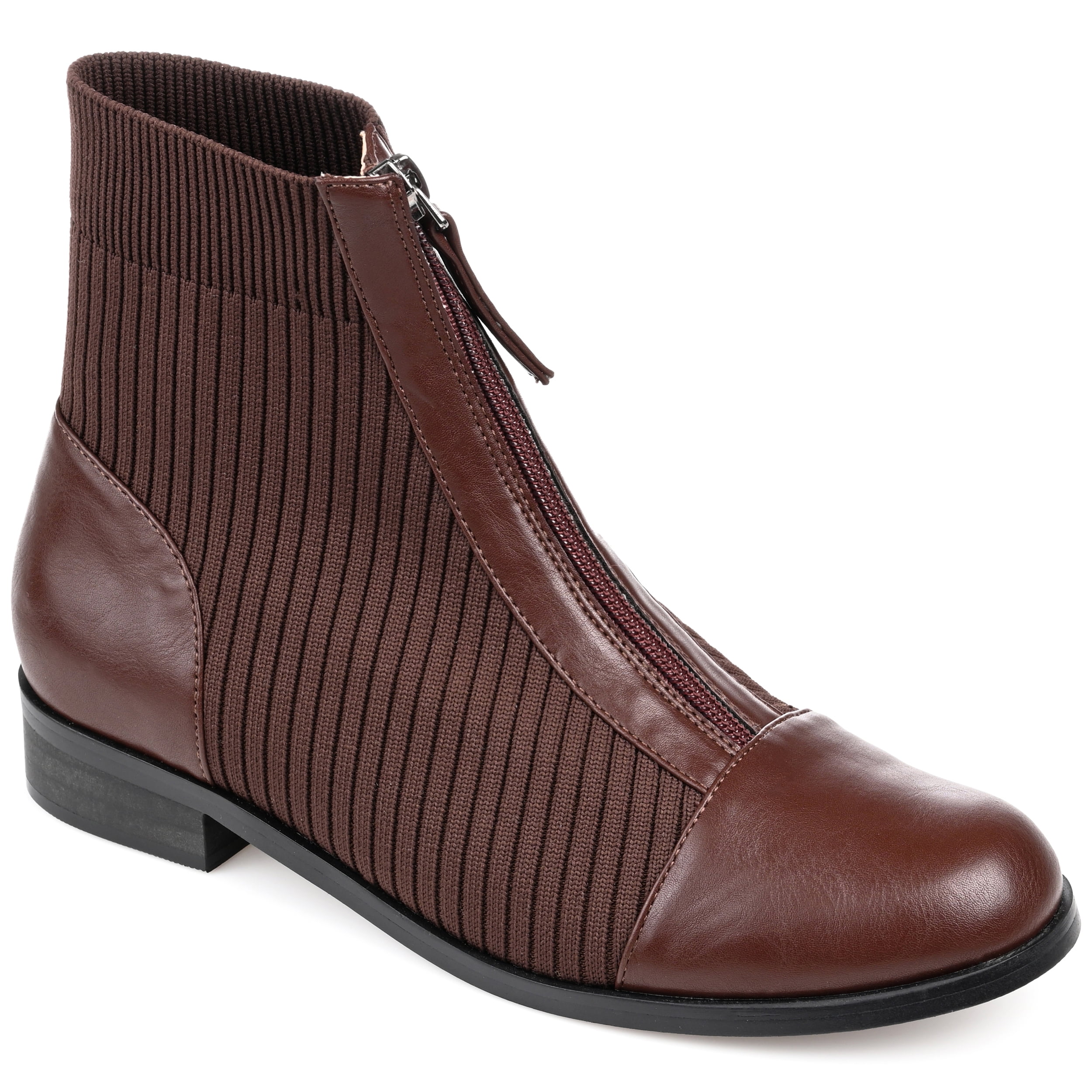 Journee Womens Bexlie Front Zip Stacked Heel Booties