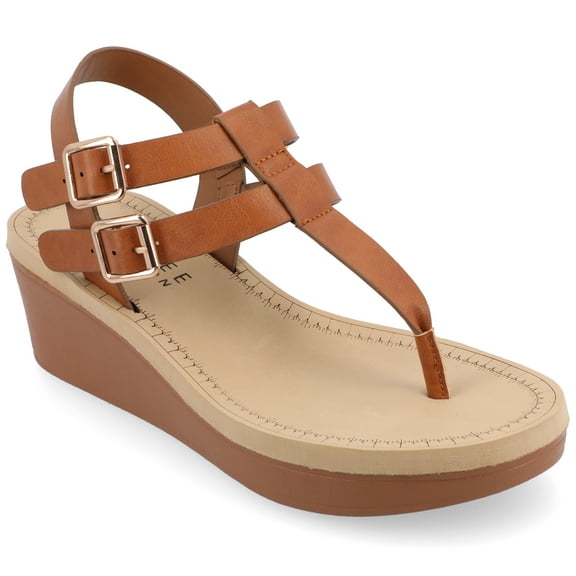 Journee Womens Bianca Wedge Heel Buckle Sandals, Widths Available
