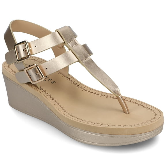 Journee Womens Bianca Wedge Heel Buckle Sandals, Widths Available