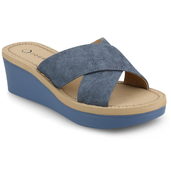 Journee Womens Biara Slip On Platform Wedge Sandals