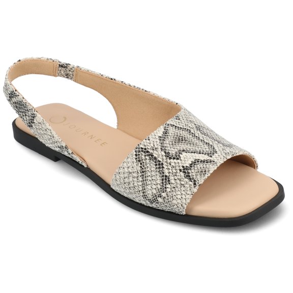 Journee Womens Brinsley Croco Texture Sling Back Flat Sandals, Widths Available