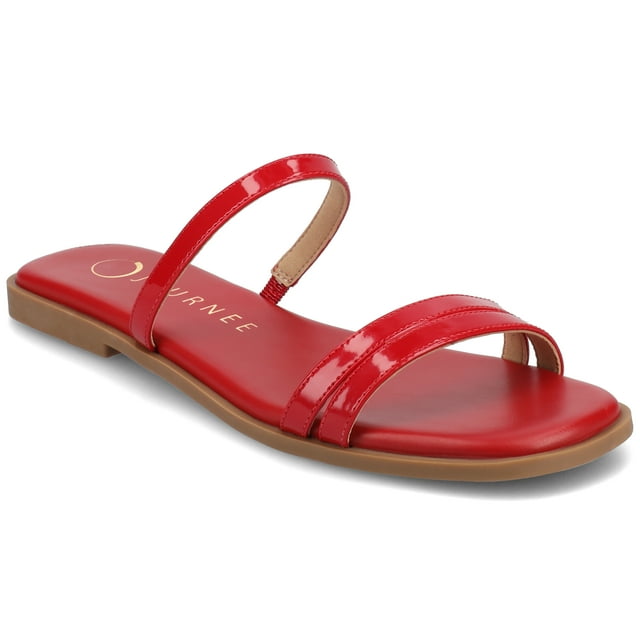 Journee Womens Brisa Multi Strap Slip On Flat Sandals
