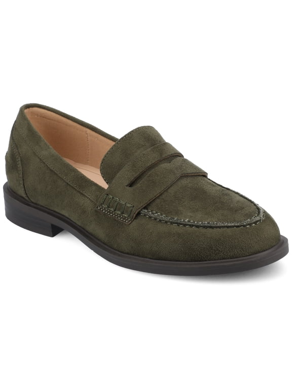 Womens Round Toe Block Heel Comfort Penny Loafer, Widths Available