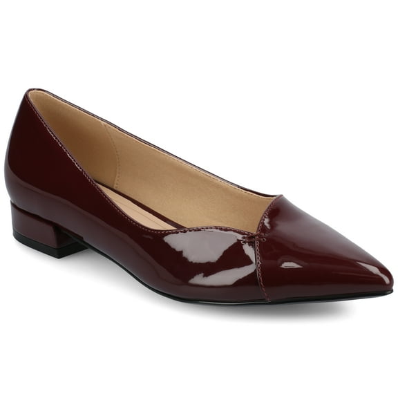 Journee Womens Carmin Slip On Low Block Heel Pointed Toe Dress Flats, Widths Available