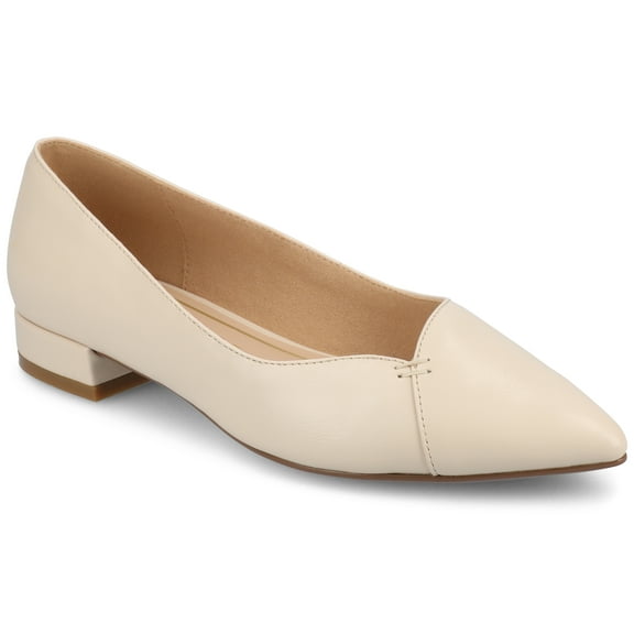 Journee Womens Carmin Slip On Low Block Heel Pointed Toe Dress Flats, Widths Available
