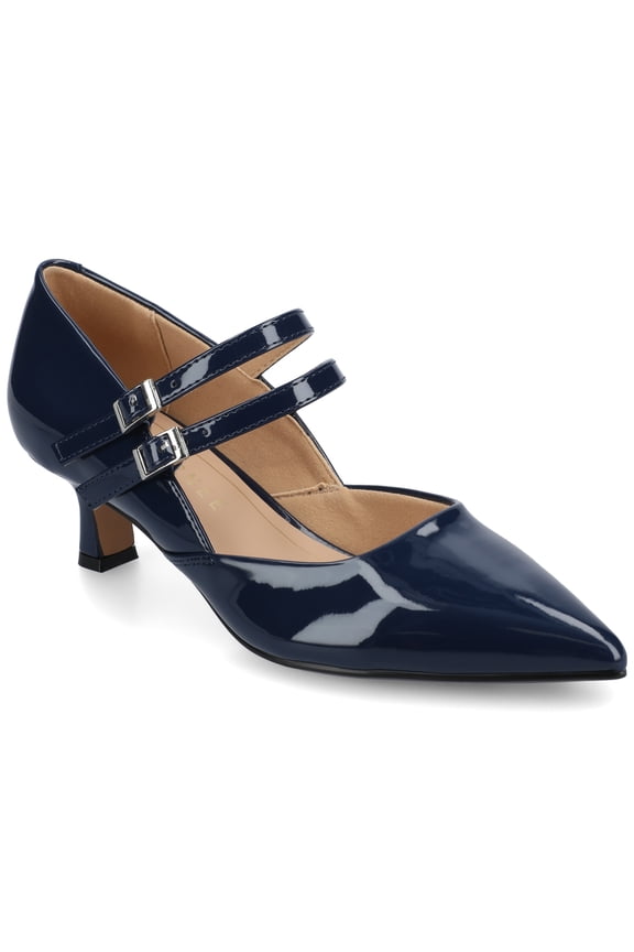 Womens Carnation Kitten Heel Mary Jane Pointed Toe Buckle Detail Comfort Pumps, Widths Available