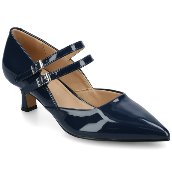 Journee Womens Carnation Kitten Heel Mary Jane Pointed Toe Buckle Detail Comfort Pumps, Widths Available