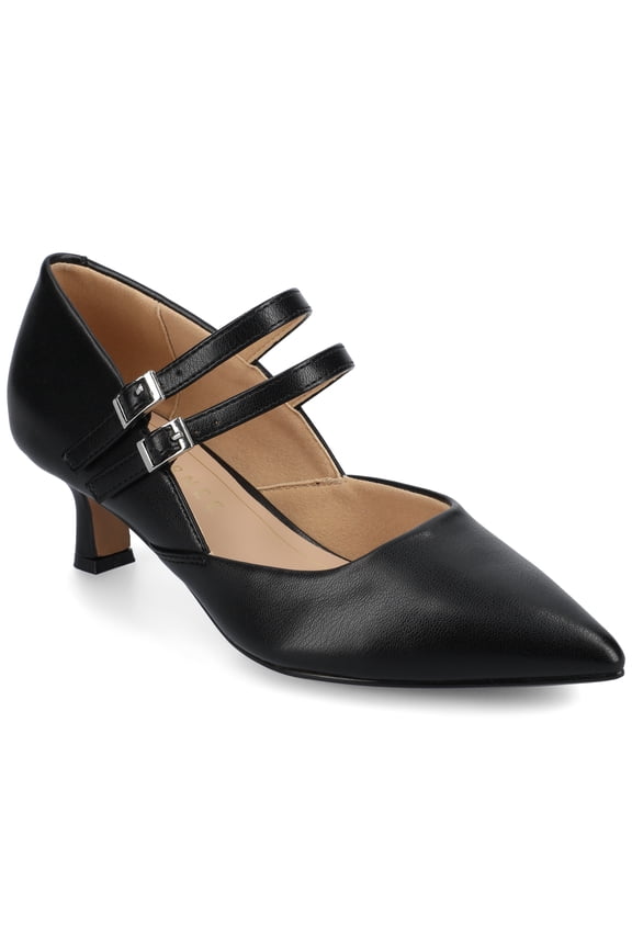 Womens Carnation Kitten Heel Mary Jane Pointed Toe Buckle Detail Comfort Pumps, Widths Available