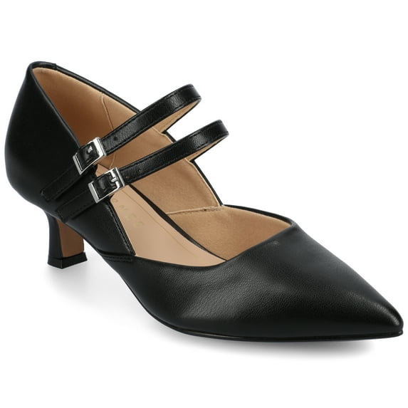 Journee Womens Carnation Kitten Heel Mary Jane Pointed Toe Buckle Detail Comfort Pumps, Widths Available