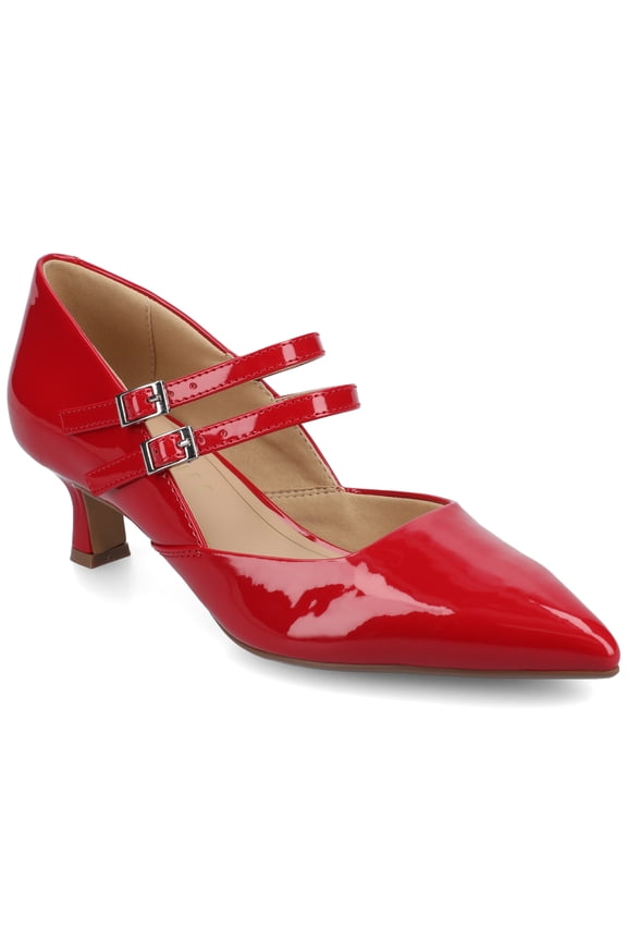 Womens Carnation Kitten Heel Mary Jane Pointed Toe Buckle Detail Comfort Pumps, Widths Available