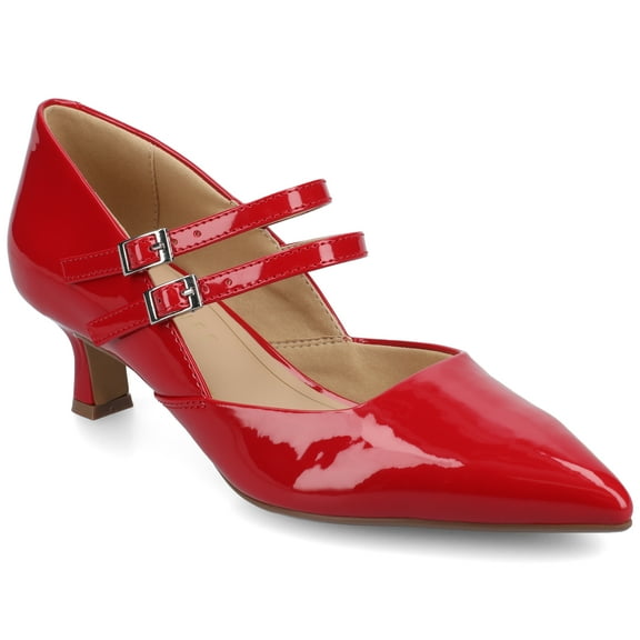 Journee Womens Carnation Kitten Heel Mary Jane Pointed Toe Buckle Detail Comfort Pumps, Widths Available