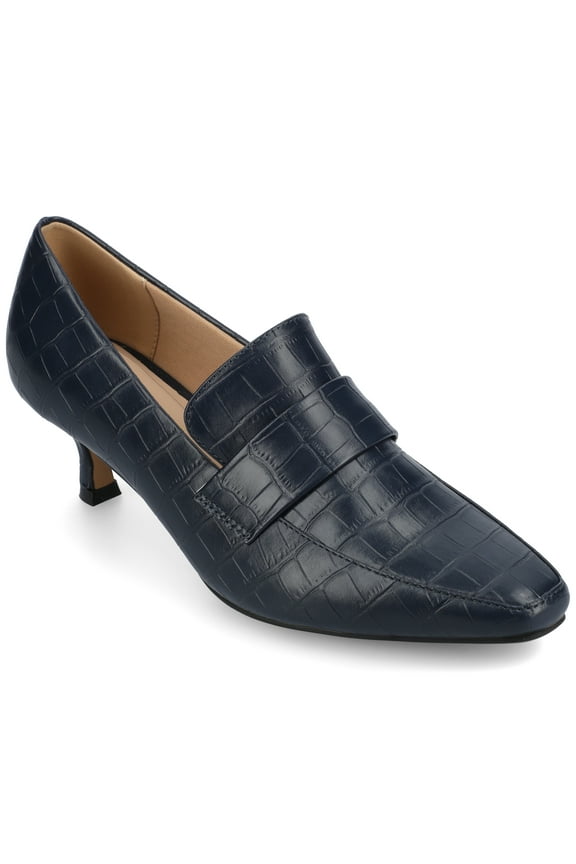 Womens Celina Medium and Wide Width Kitten Heel Loafer Square Toe Pumps