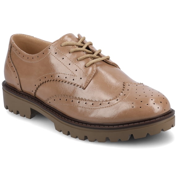 Journee Womens Claudiya Lug Outsole Almond Toe Oxford, Widths Available