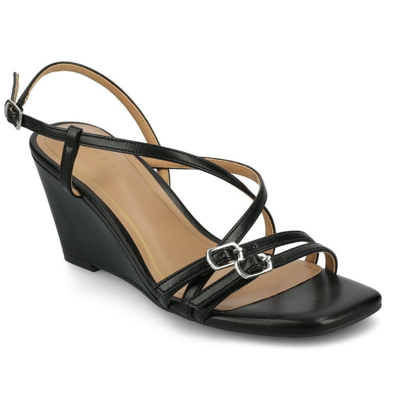 Journee Womens Clinne Multi Strap Wedge Sandals