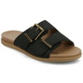thumbnail image 1 of Journee Womens Cosette Double Strap and Buckle Slip On Flat Sandals, 1 of 10