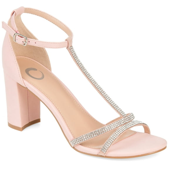 Journee Womens Denali Rhinestone Detail Block Heel Sandals