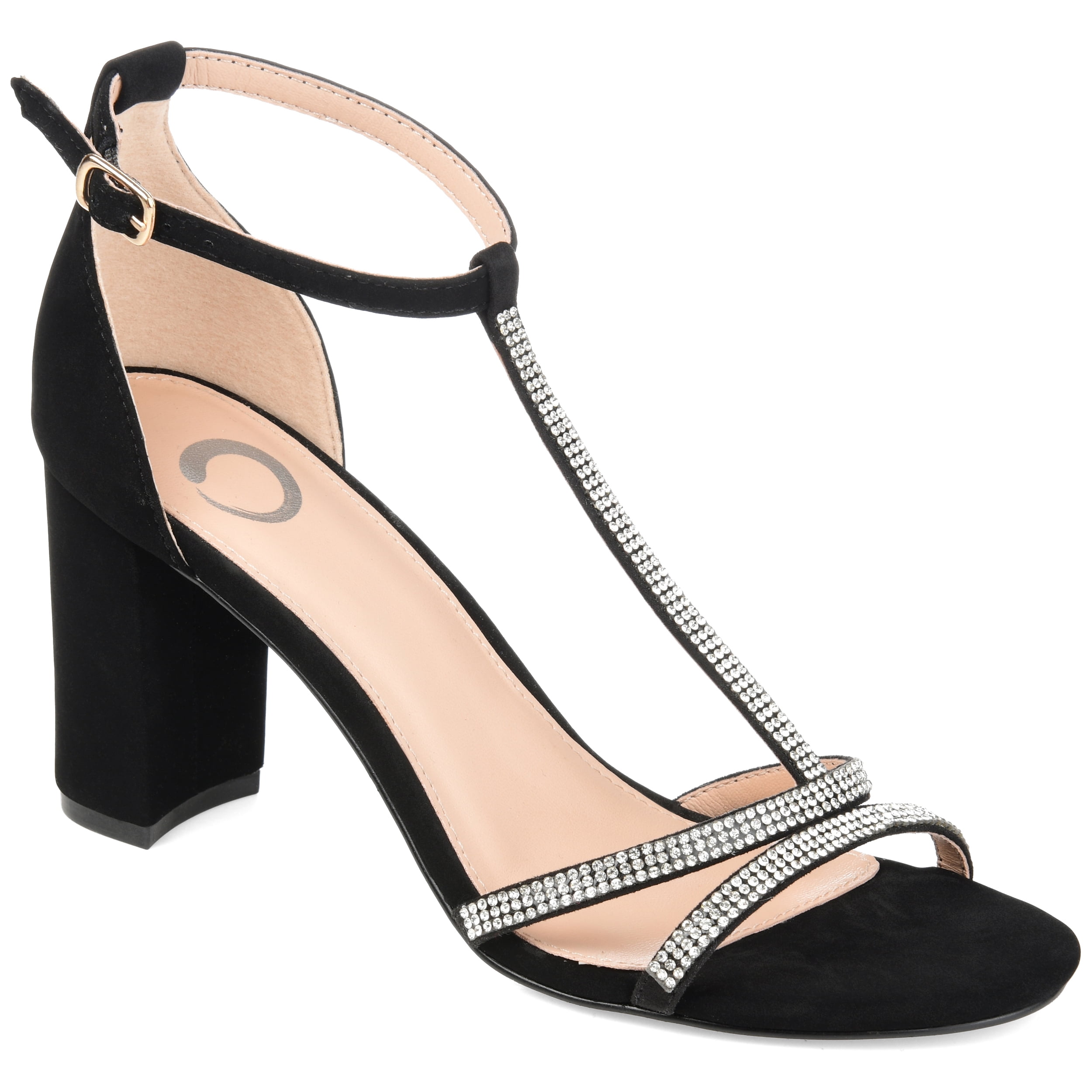 Journee Womens Denali Rhinestone Detail Block Heel Sandals
