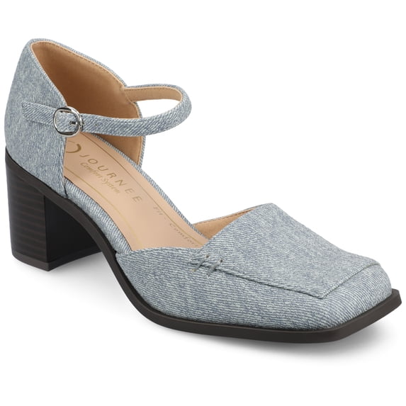 Journee Womens Evangeline Square Toe Stacked Heel Pumps, Widths Available