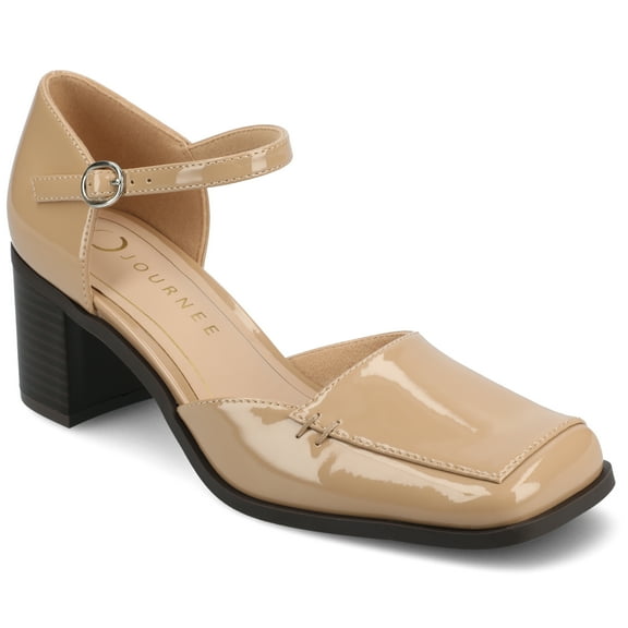 Journee Womens Evangeline Square Toe Stacked Heel Pumps, Widths Available