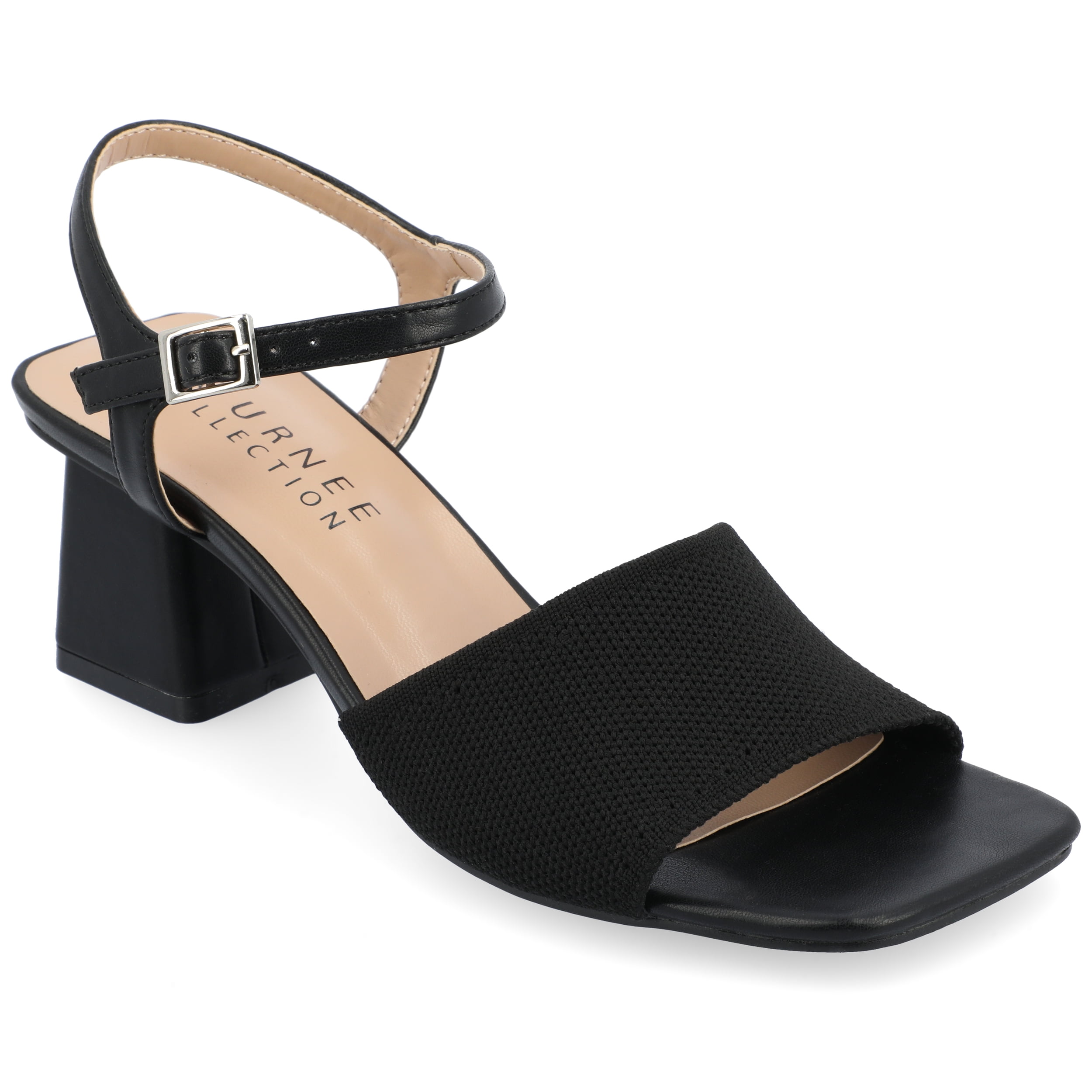 Journee Womens Evylinn Knit Block Heel Dress Sandals