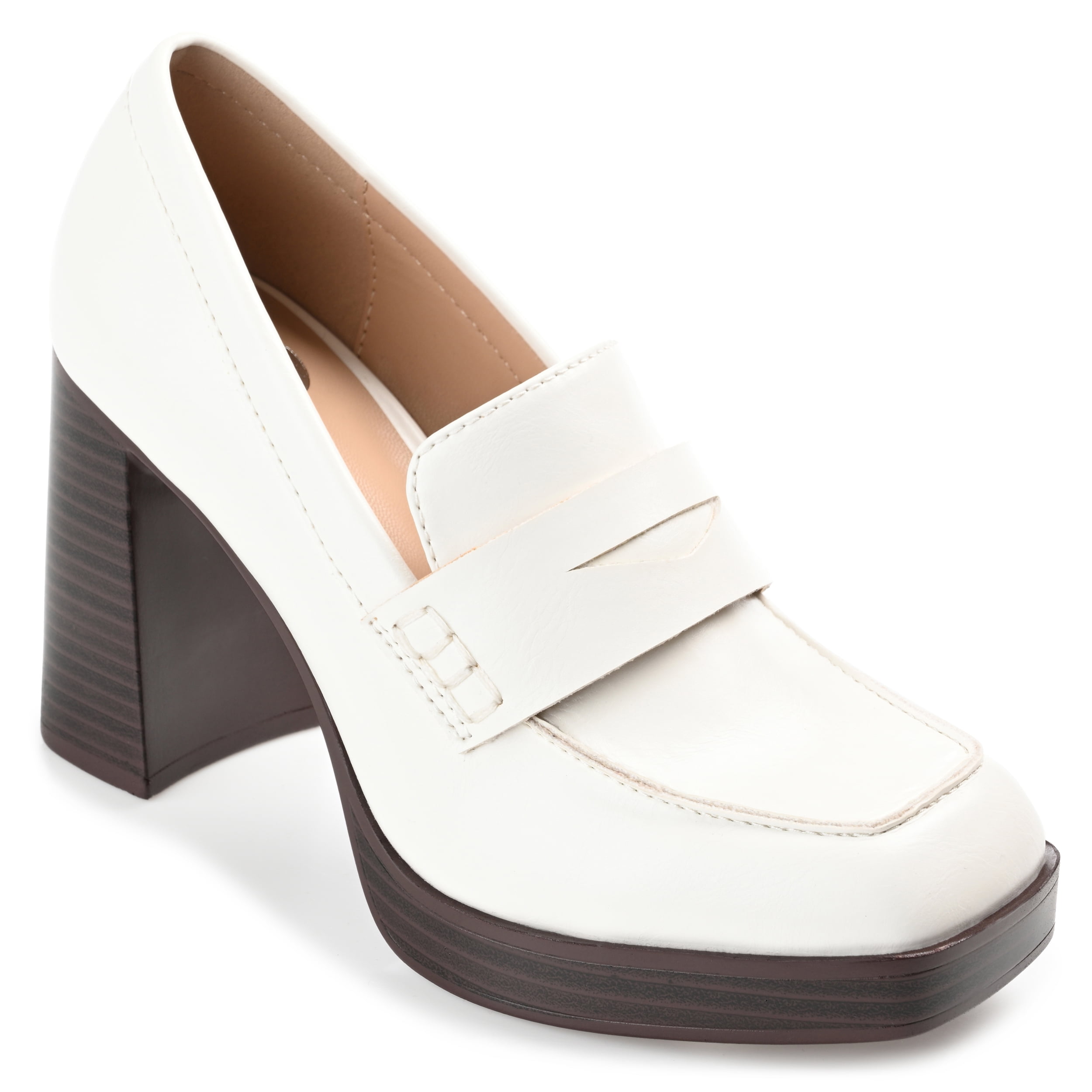 Journee Womens Ezzey Loafer Mid Stacked Heel Square Toe Pumps, Widths Available