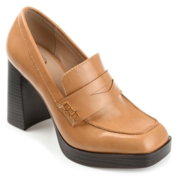 Journee Womens Ezzey Loafer Mid Stacked Heel Square Toe Pumps, Widths Available