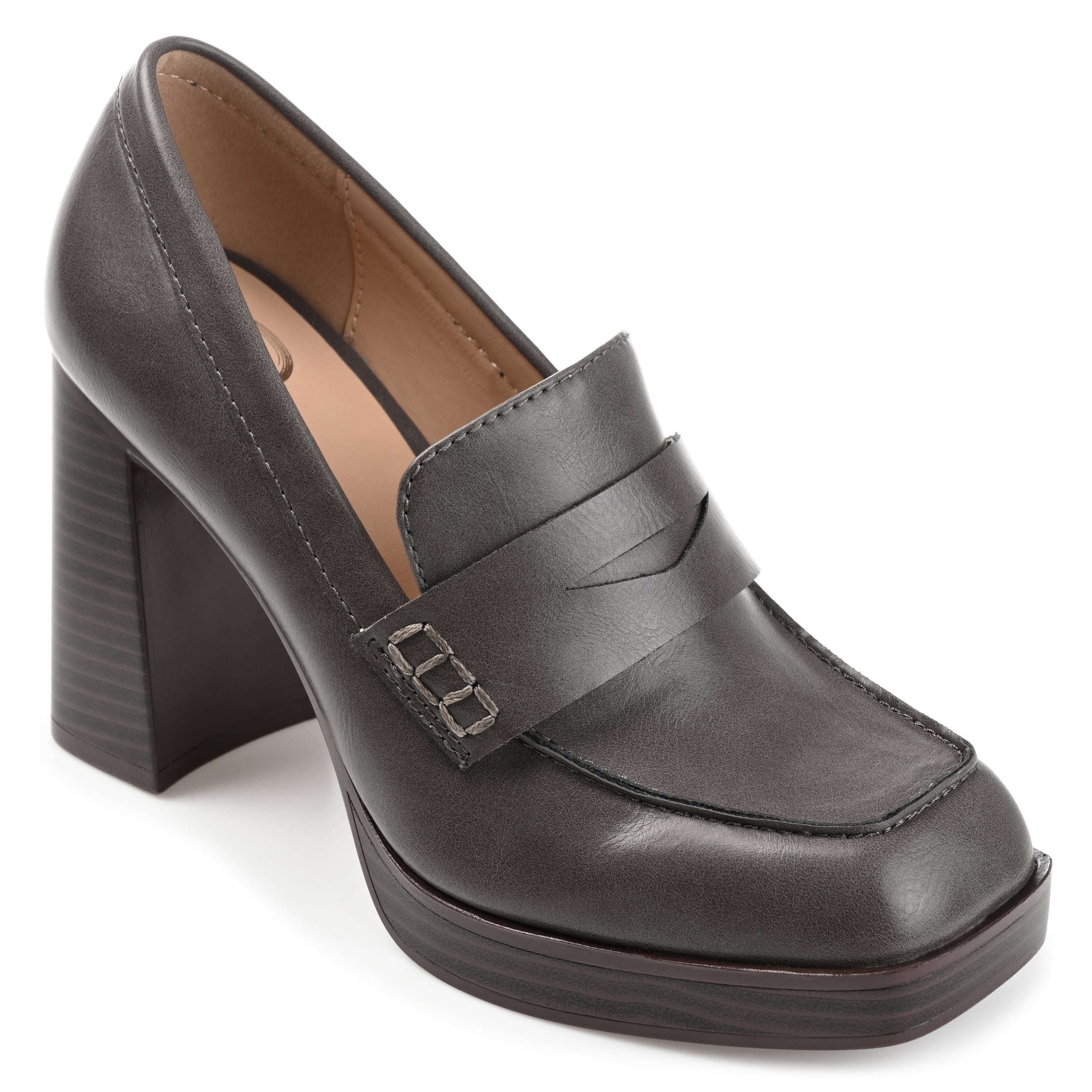 Journee Womens Ezzey Loafer Mid Stacked Heel Square Toe Pumps, Widths Available